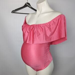 Boohoo Pink Off the Shoulder Maternity One Piece Swimsuit Sz 6 New with Tags